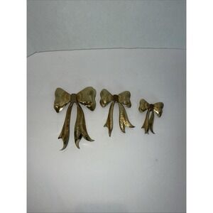 Vintage Home Interiors Trio Brass Metal Bows 1272 3D Set Of 3 MCM Decor